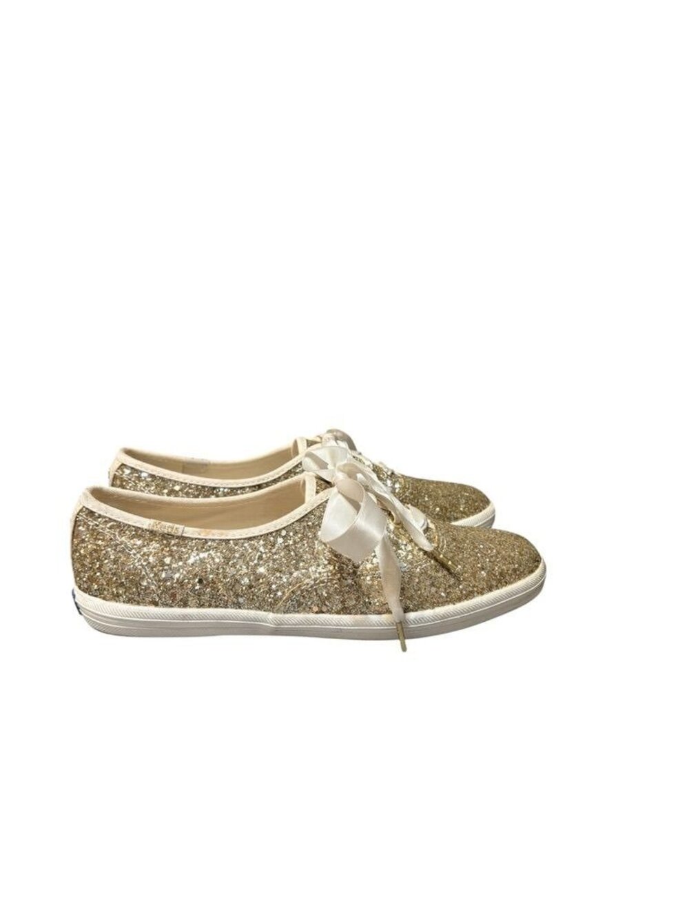 Kate Spade Keds Gold Glitter Sneaker 7 Sparkle Ribbon Lace Party Glam Worn 1x